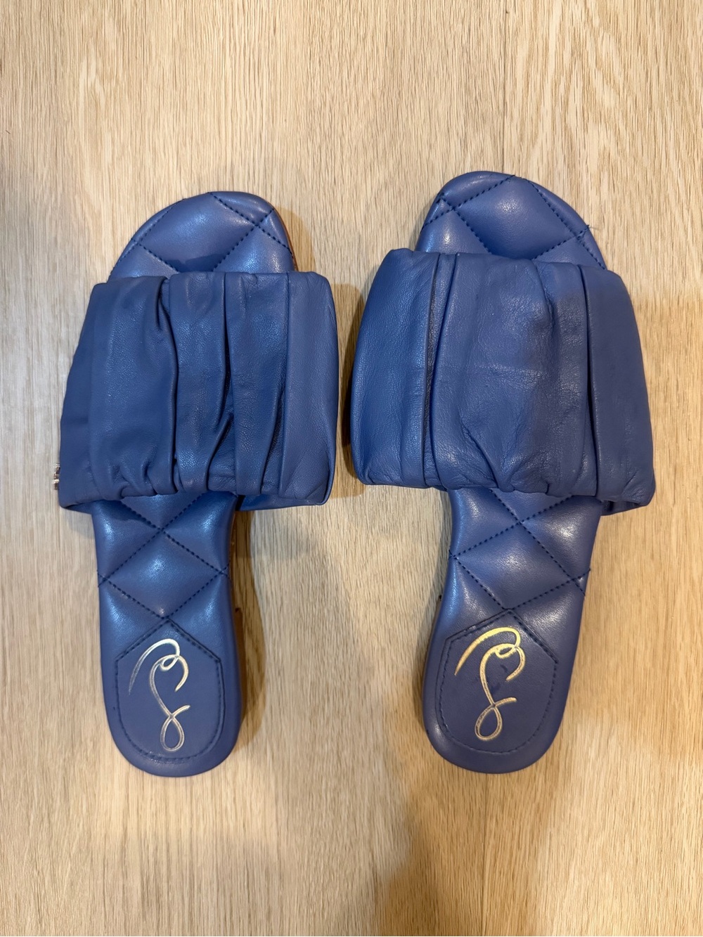 Sam Edelman Blue Leather Ruched Slide Sandals Size 6